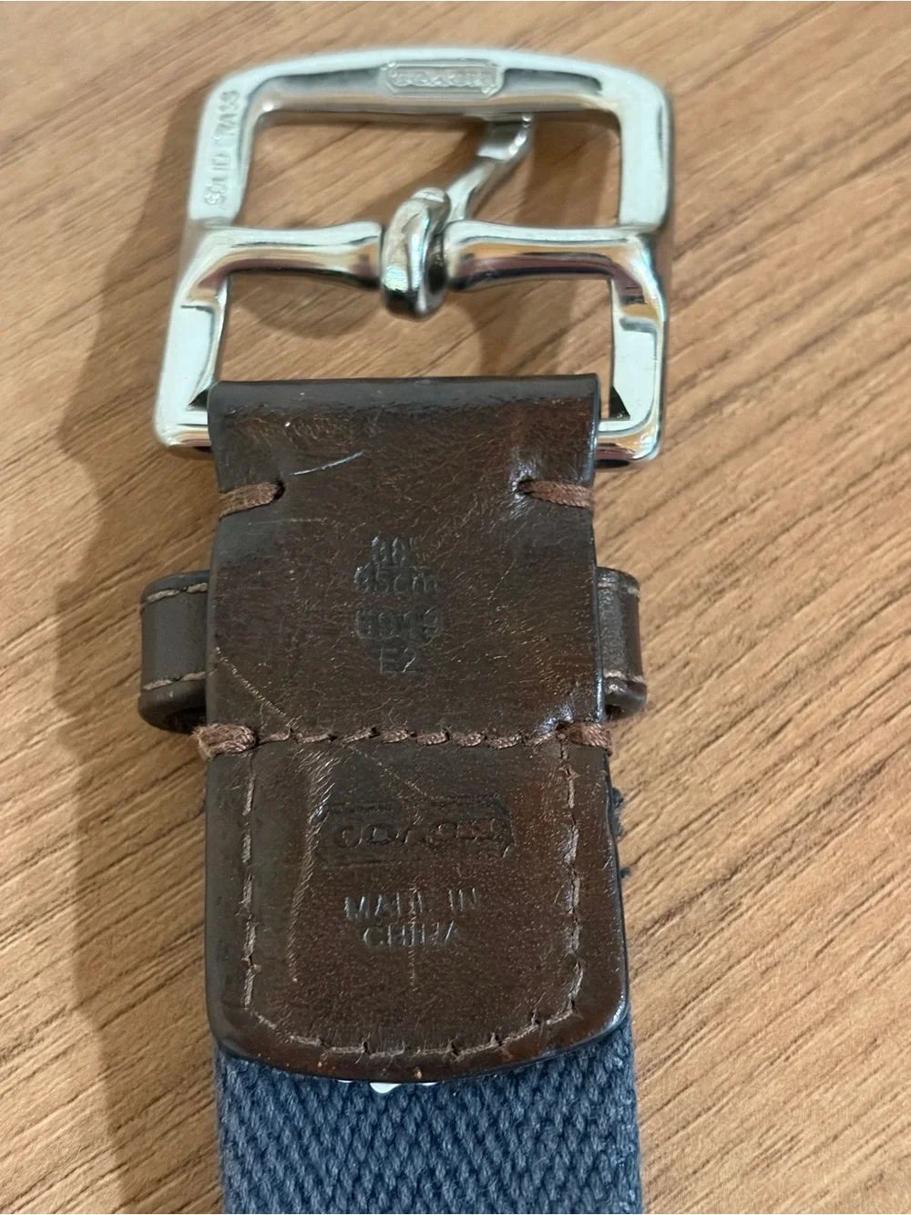 Coach Leather Linen Belt 38 Navy Canvas Brown Trim Casual Classic Preppy Coastal